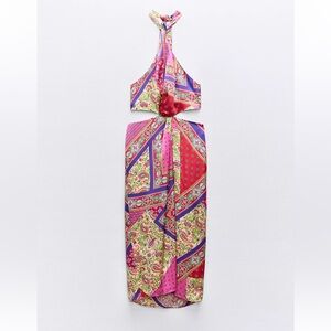 Zara Multicolor Paisley Midi Dress with Side Cuouts